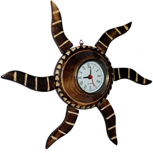 Desi Karigar Wooden Antique Rising Sun Analog Wall Clock