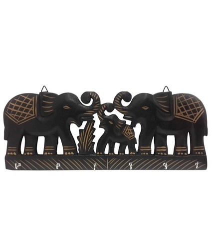 Desi Karigar Wooden Wall Hanging Elephant Family Key Hanger