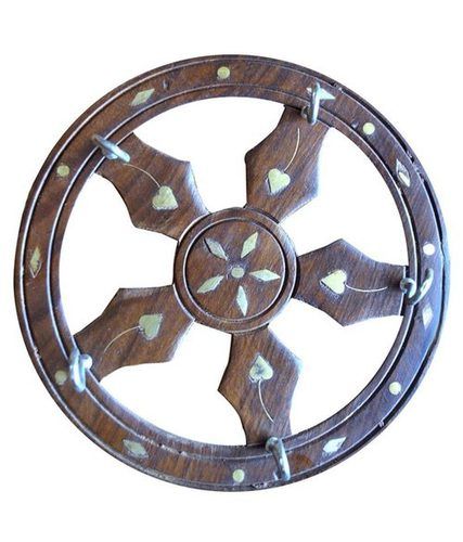 Desi Karigar Brown Wooden Wheel Shaped Key Holder