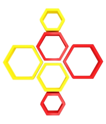Desi Karigar Wall Mount Shelves Hexagon Shape Set of 6 Wall Shelves Red And Yellow
