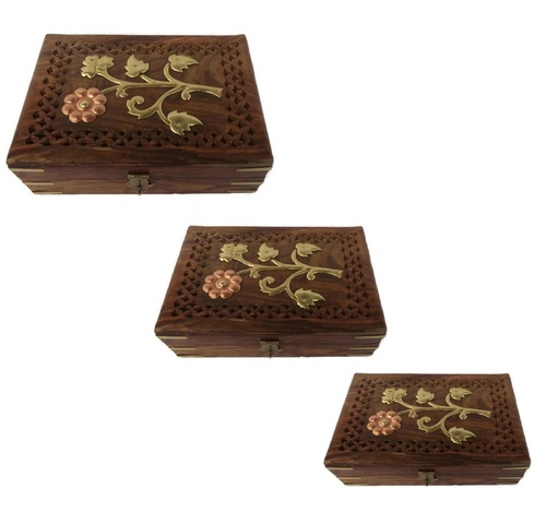 Desi Karigar Set Of Three jewellery boxes with Jali & brass work