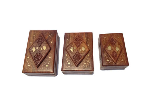 Desi Karigar Set Of Three jewellery boxes with brass and carved work