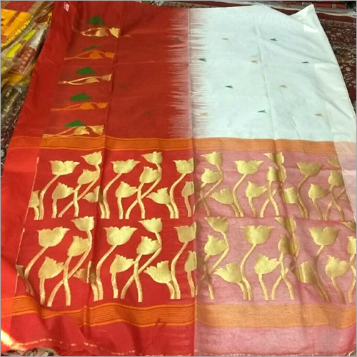 Red And White Handloom Cotton Sarees
