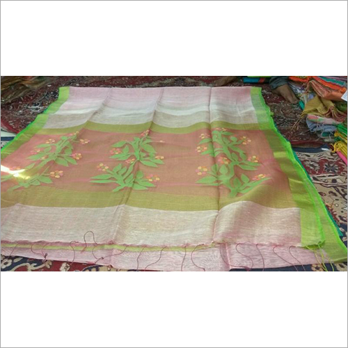 Light Gray And Green Handloom Saree