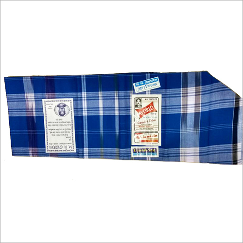 Cotton Lungi - Checked Pattern, Blue and White with Black Accents | Male, Comfortable Summer Wear