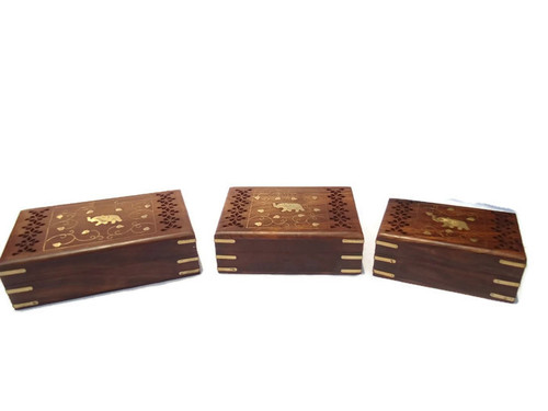 Desi Karigar Set Of Three carved and jali work jewellery boxes