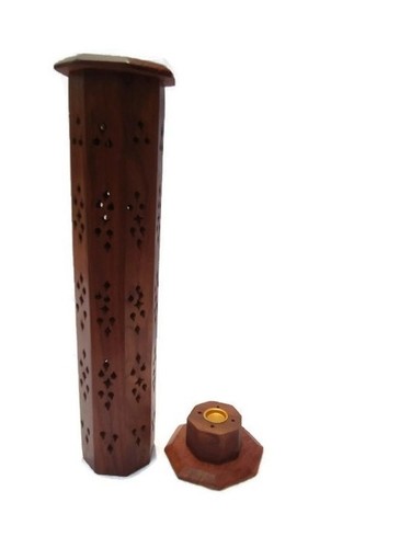 Desi Karigar wooden sheesham Tower octagonal shaped incense stick holder cum dhoop holder