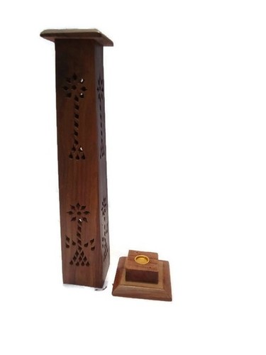 Desi Karigar wooden sheesham Square Tower shaped incense stick holder cum dhoop holder