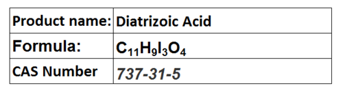 Diatrizoic Acid - White Powder CââHâIâNâNaOâ 617.91 Molar Mass | Contrast Agent X-Ray CT Scan Vein & Urinary Imaging