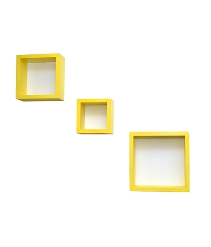 Desi Karigar Wall Mount Shelves Square Shape Set of 3 Yellow Wall Shelves