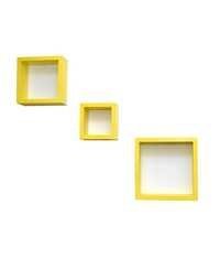 Desi Karigar Wall Mount Shelves Square Shape Set of 3 Yellow Wall Shelves