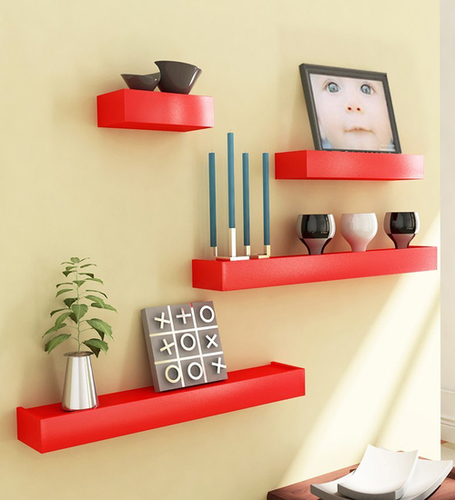 Desi Karigar Red Engineered Wood Wall Shelves - Set of 4
