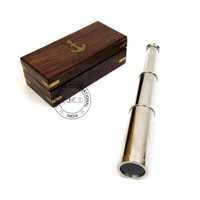 Nickle Plated Brass Telescope With Wooden Box