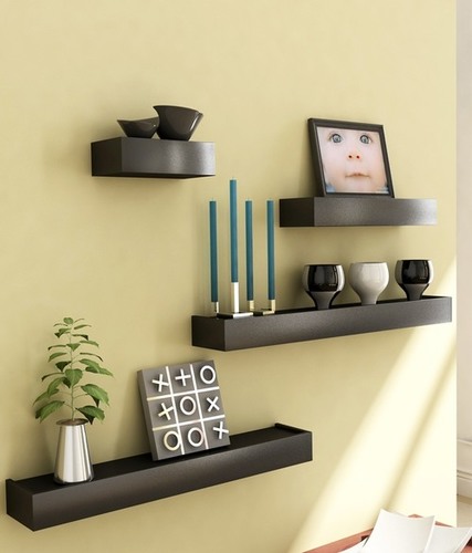 Desi Karigar Black Engineered Wood Wall Shelves - Set of 4