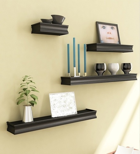 Desi Karigar Black Mango Wood Shelf And MDF Wall Shelves - Set of 4