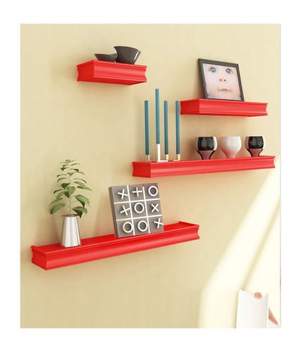 Desi Karigar Red Mango Wood Shelf And Mdf Wall Shelves - Set Of 4