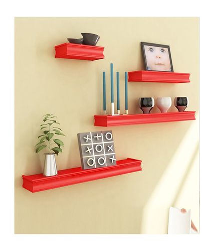 Desi Karigar Red Mango Wood Shelf And MDF Wall Shelves - Set of 4