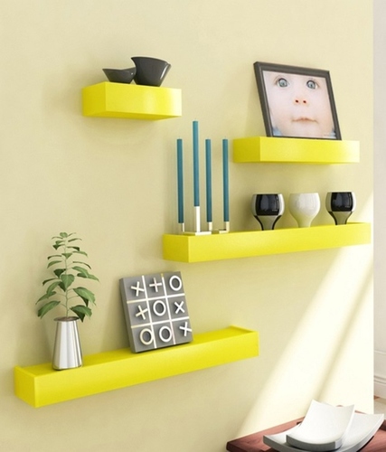 Desi Karigar Yellow Engineered Wood Wall Shelves Set of 4