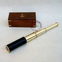 Brass Pullout Telescope With Wooden Box