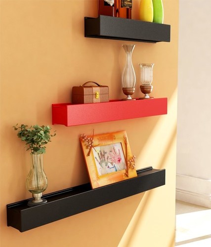 Desi Karigar Red & Black Engineered Wood Wall Shelves - Set of 3