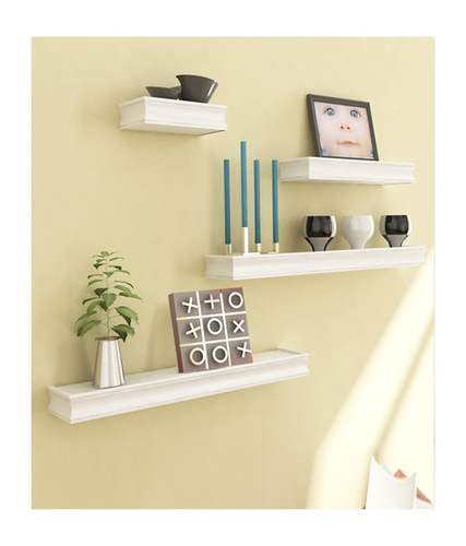 Desi Karigar White Mango Wood Shelf And MDF Wall Shelves - Set of 4