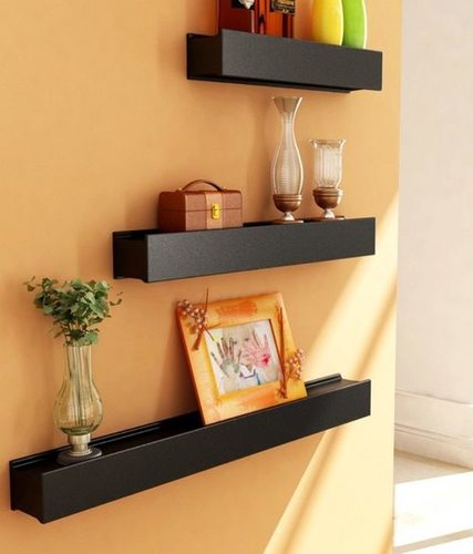 Desi Karigar Black Engineered Wood Wall Shelves Set of 3