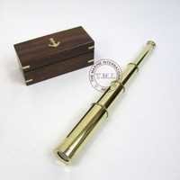 Brass Retractable Handhled Telescope With Wooden Box