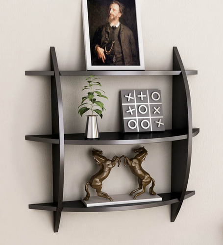 Desi Karigar Three Tier Half Moon Wooden Shelf Unit in Black