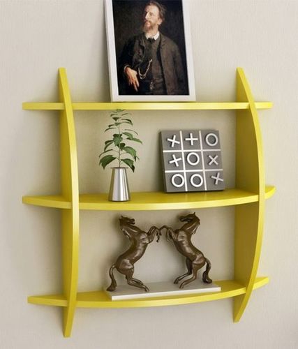 Desi Karigar Three Tier Half Moon Wooden Shelf Unit in Yellow