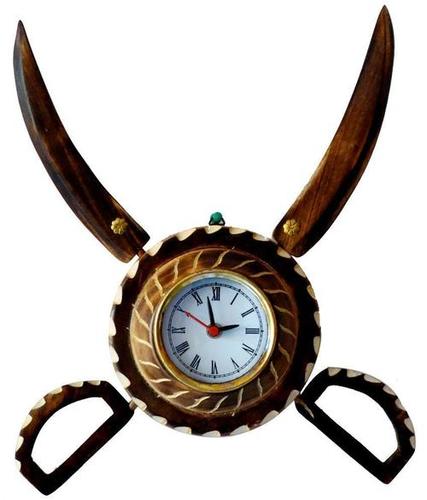 Desi Karigar Antique Wooden Sword Armour Clock