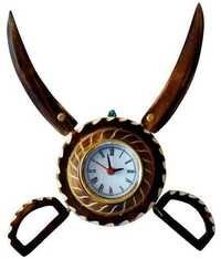 Desi Karigar Antique Wooden Sword Armour Clock