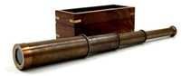 Brown Antique Brass Telescope With Wood & Glass Box