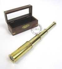Brass Retractable Handheld Telescope With Wood & Glass Box