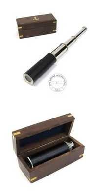 Nickle Plated Handled Retractable Telescope With Wooden Box