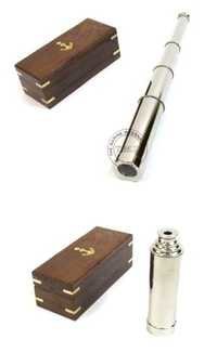 Pirated Nickle Plated Brass Telescope With Wooden Box