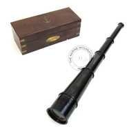 Black Antique Handled Telescope With Wooden Box