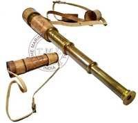 Antique Monocular Telescope With Sunshade W/Leather Cover