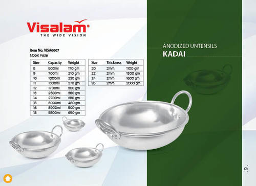 Anodized Kadai - Aluminum, 8 to 18 Size Capacity Options, Lightweight Design, Versatile Cooking Tool