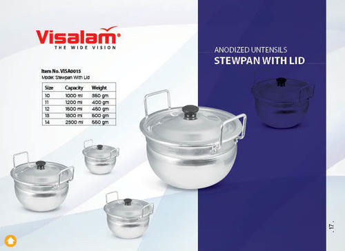 Anodized Stewpan with Lid - Aluminum, 2300 ML Capacity, 550 GM Weight | Durable and Lightweight Design, Versatile Cooking Essential