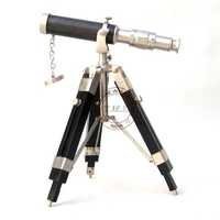 Pewter Finish Brass Telescope With Wooden Stand