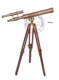 Brown Antique Brass Telescope With Wooden Stand
