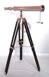 Brass Single Barrel Telescope On Stand With Nickle Finish
