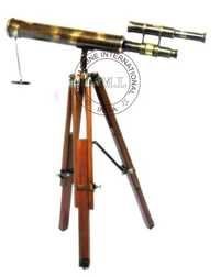Antique Double Barrel Telescope With Tripod Stand