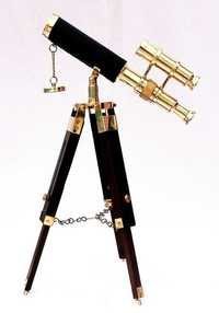 Brass Double Barrel Telescope With Stand