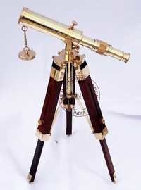 Nautical Brass Decorative Telescope With Wooden Tripod Stand