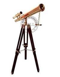 Nautical Brass Double Barrel With Wooden Tripod Stand