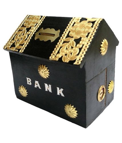 Desi Karigar Wooden Hut Shaped Black Money Bank