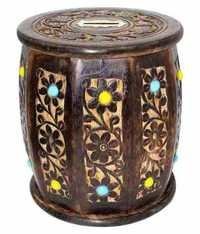 Desi Karigar Big Wooden Drum Shaped Carved Money Bank