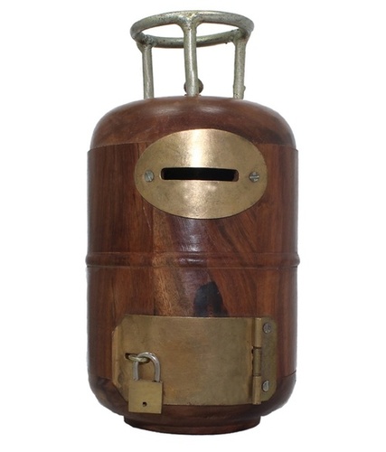 Desi Karigar Wooden Cylinder Shaped Money Bank