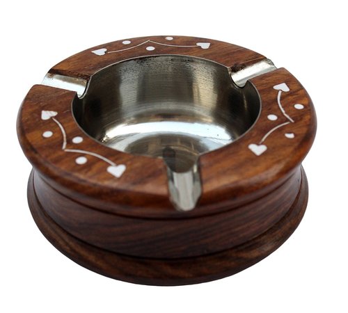 Desi Karigar Sheesham wood round Ash Tray